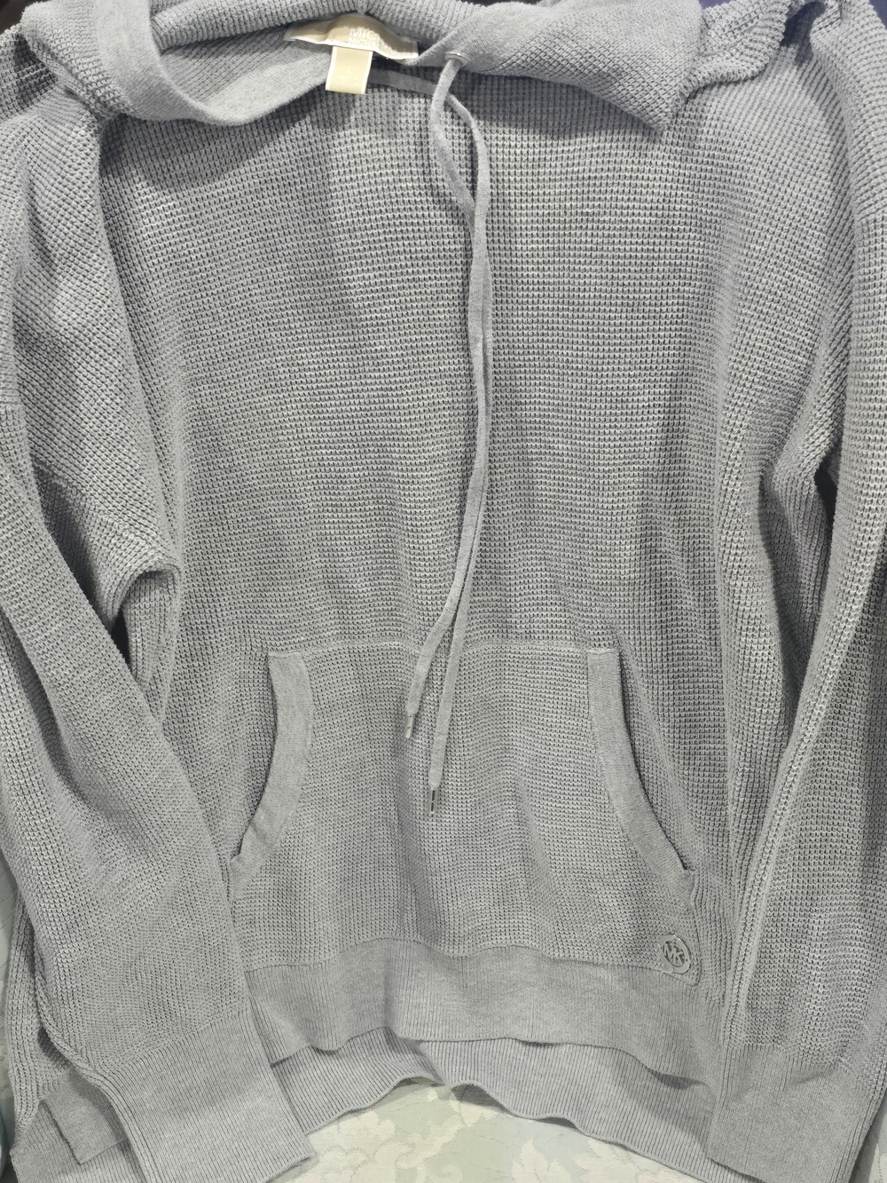 MICHAEL Michael Kors Light Gray Knit Hoodie Sweater Sz L EUC